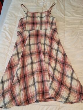 Pink Plaid Spaghetti Strap Dress W/ Matching Cropped Sweater